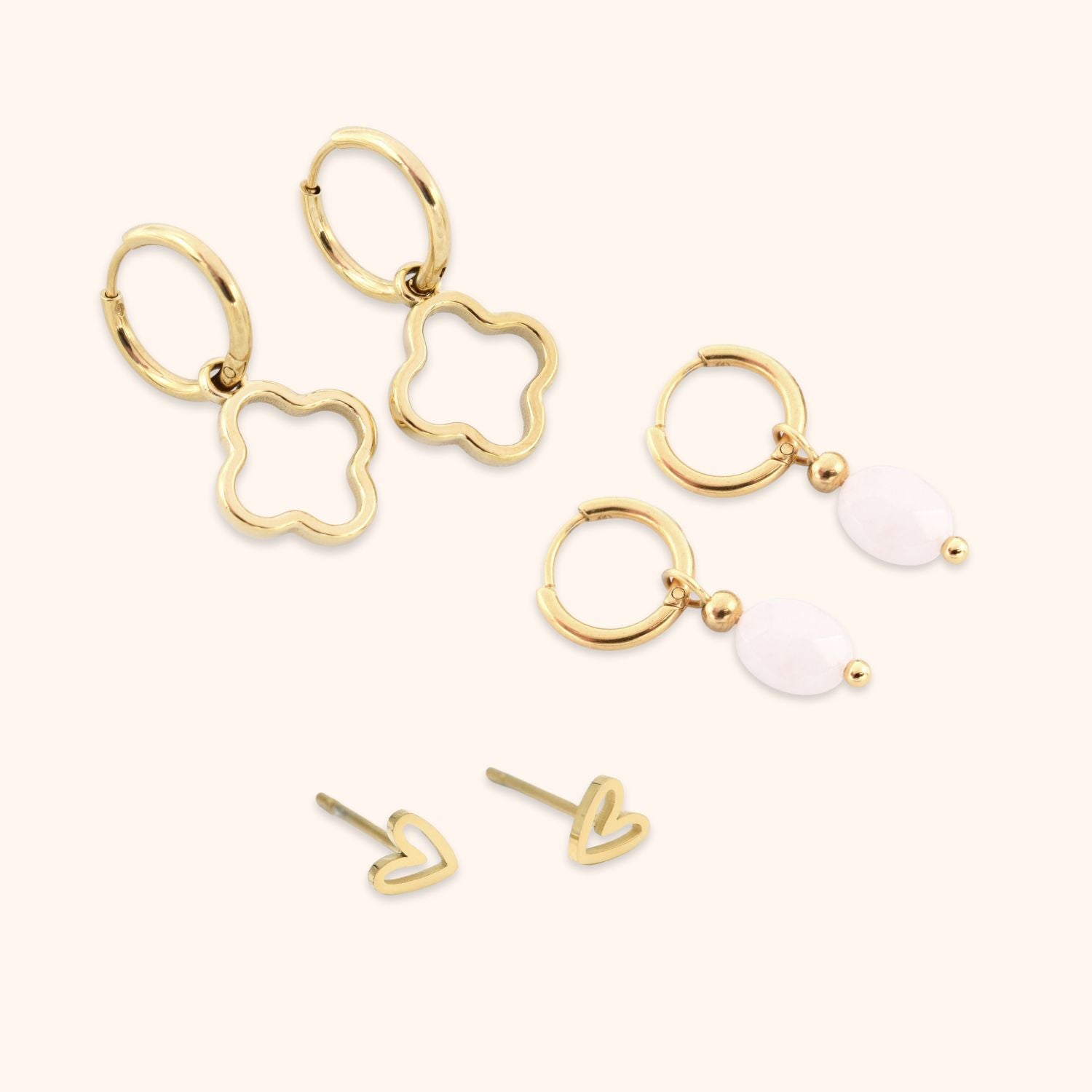 oorbellen set van 3 stainless steel oorbellen goud hartje