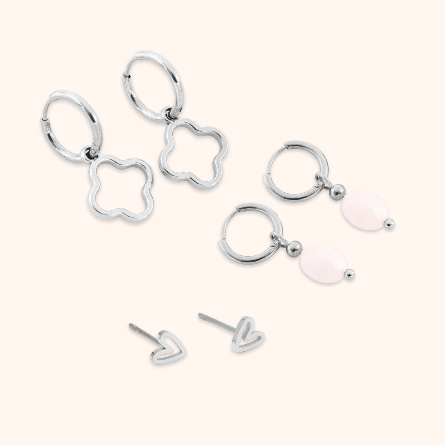 oorbellen set van 3 chirurgisch staal oorbellen zilver hartje