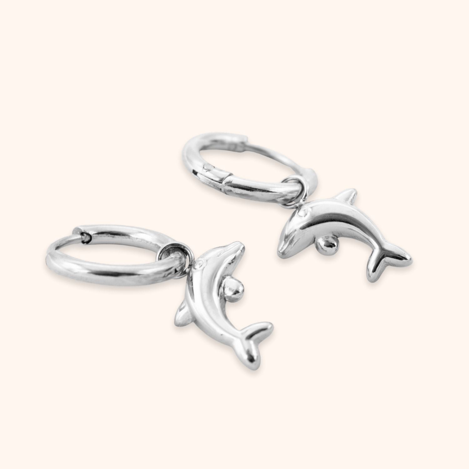 Oorringen dolfijn hanger zilver stainless steel