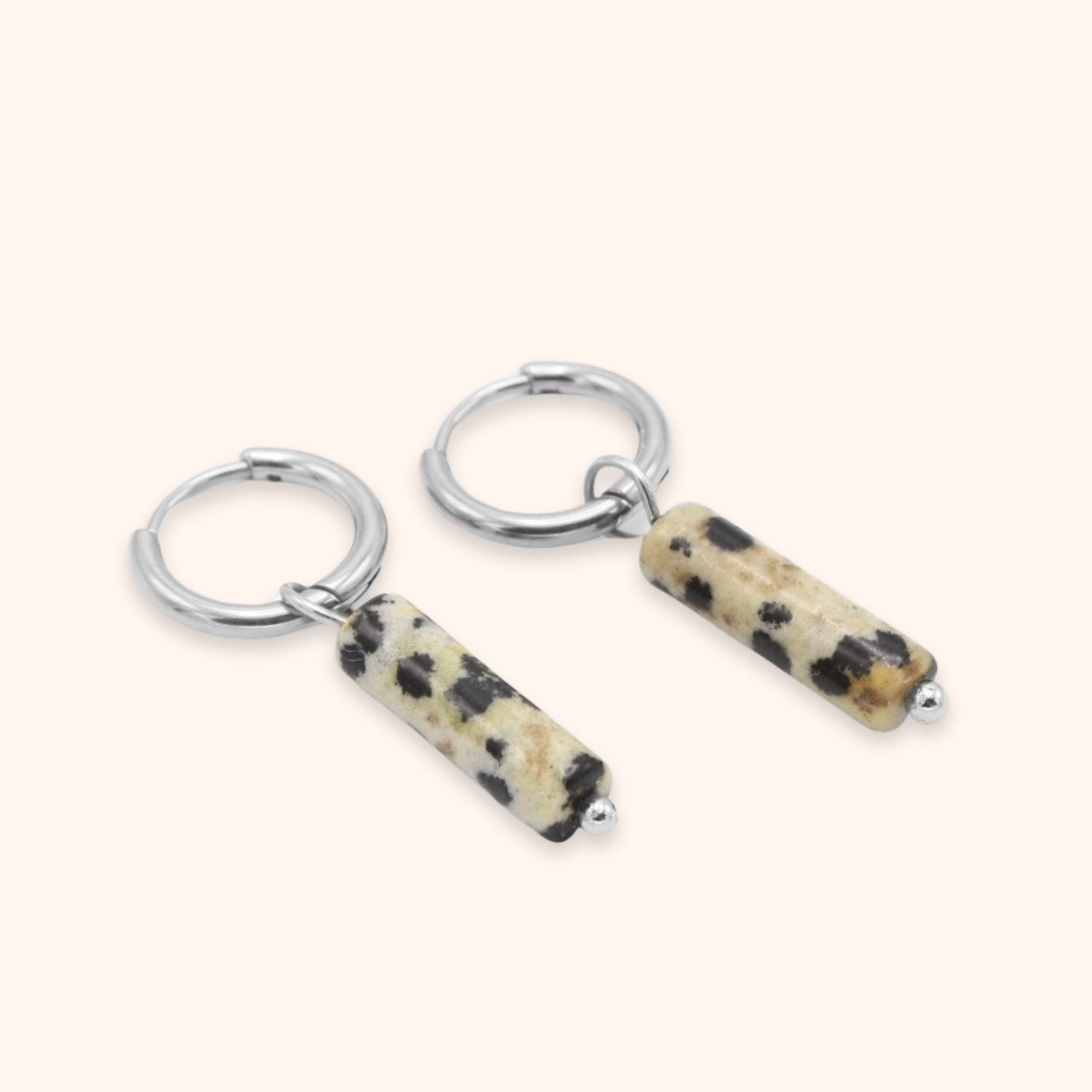 Hoops dalmatiër jaspis natuursteen gevlekt zilver stainless steel