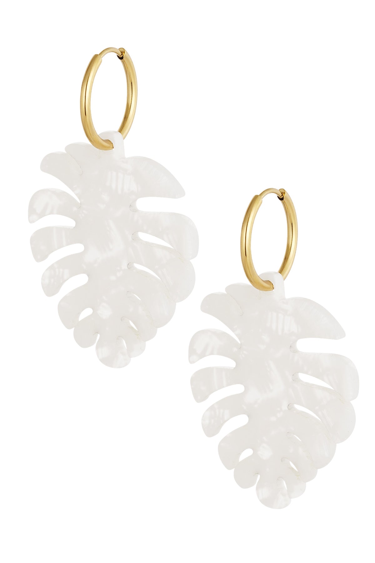 Oorringen monstera blad wit