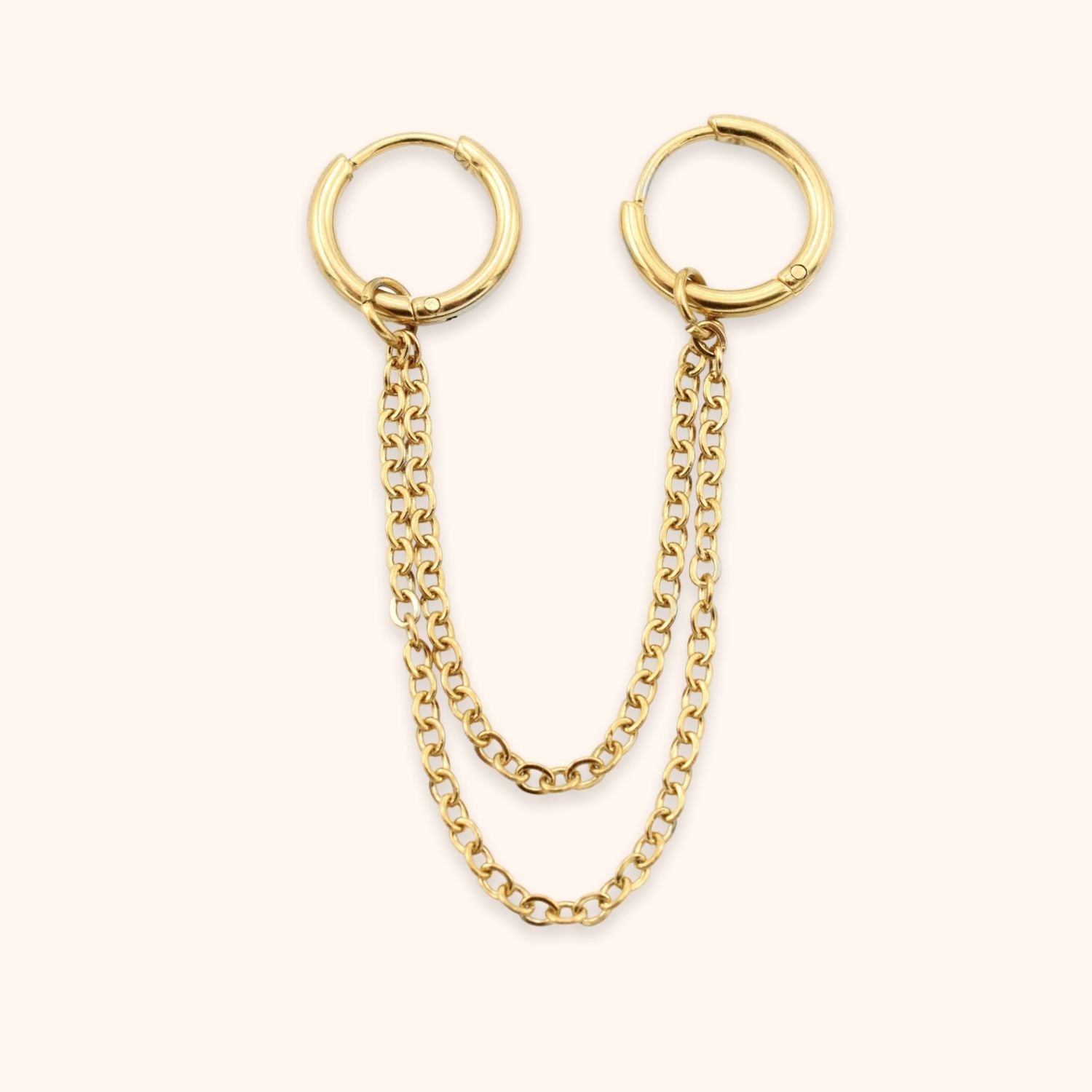 Dubbele hoops met 2 lagen kettinkjes helix goud stainless steel