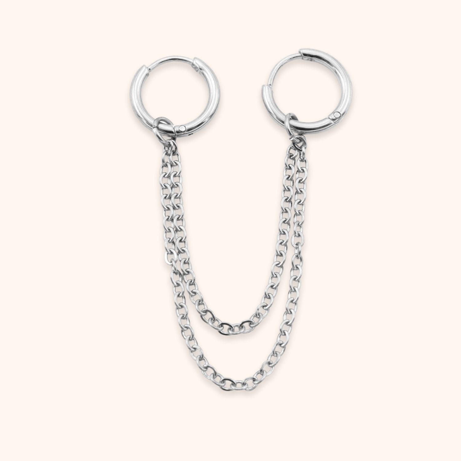 Dubbele hoops met 2 lagen kettinkjes helix zilver stainless steel