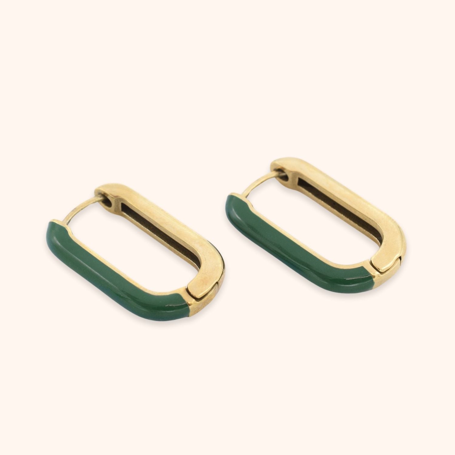 Ovale hoops met groene details goud stainless steel