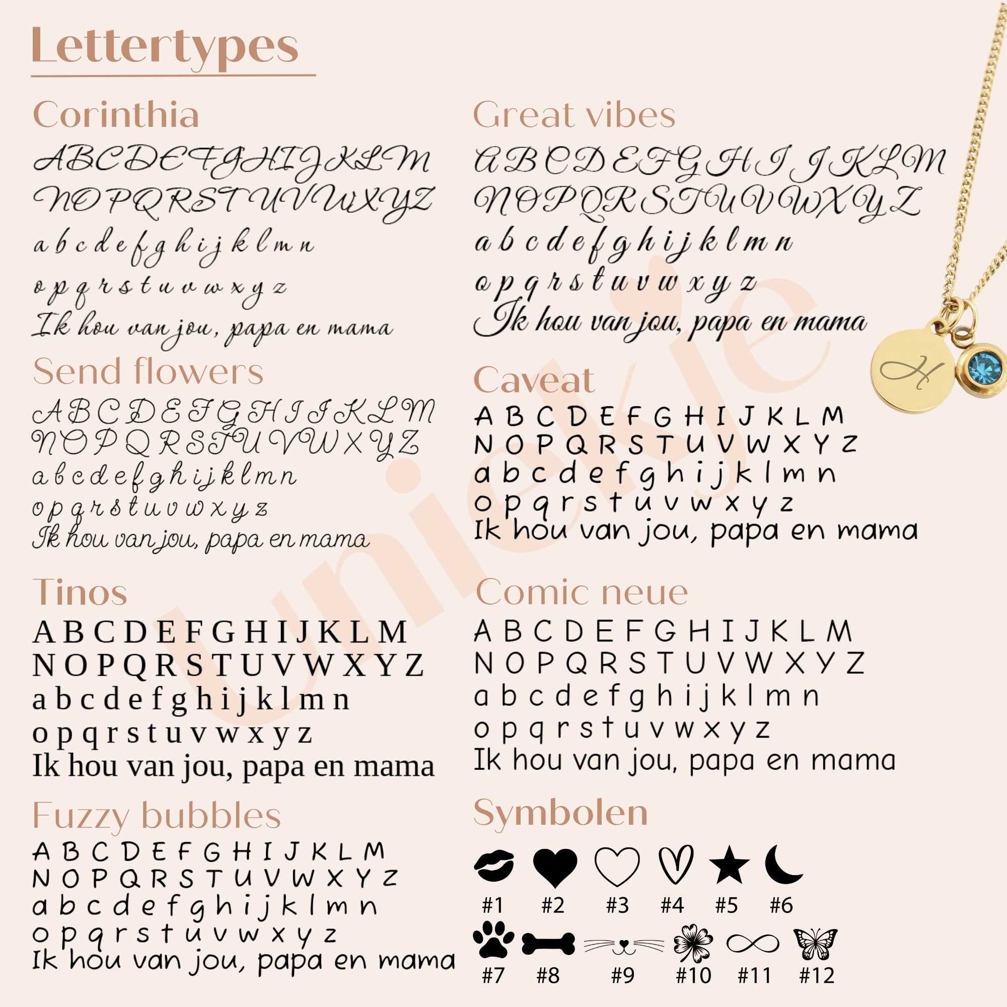 Overzicht lettertypes uniekje