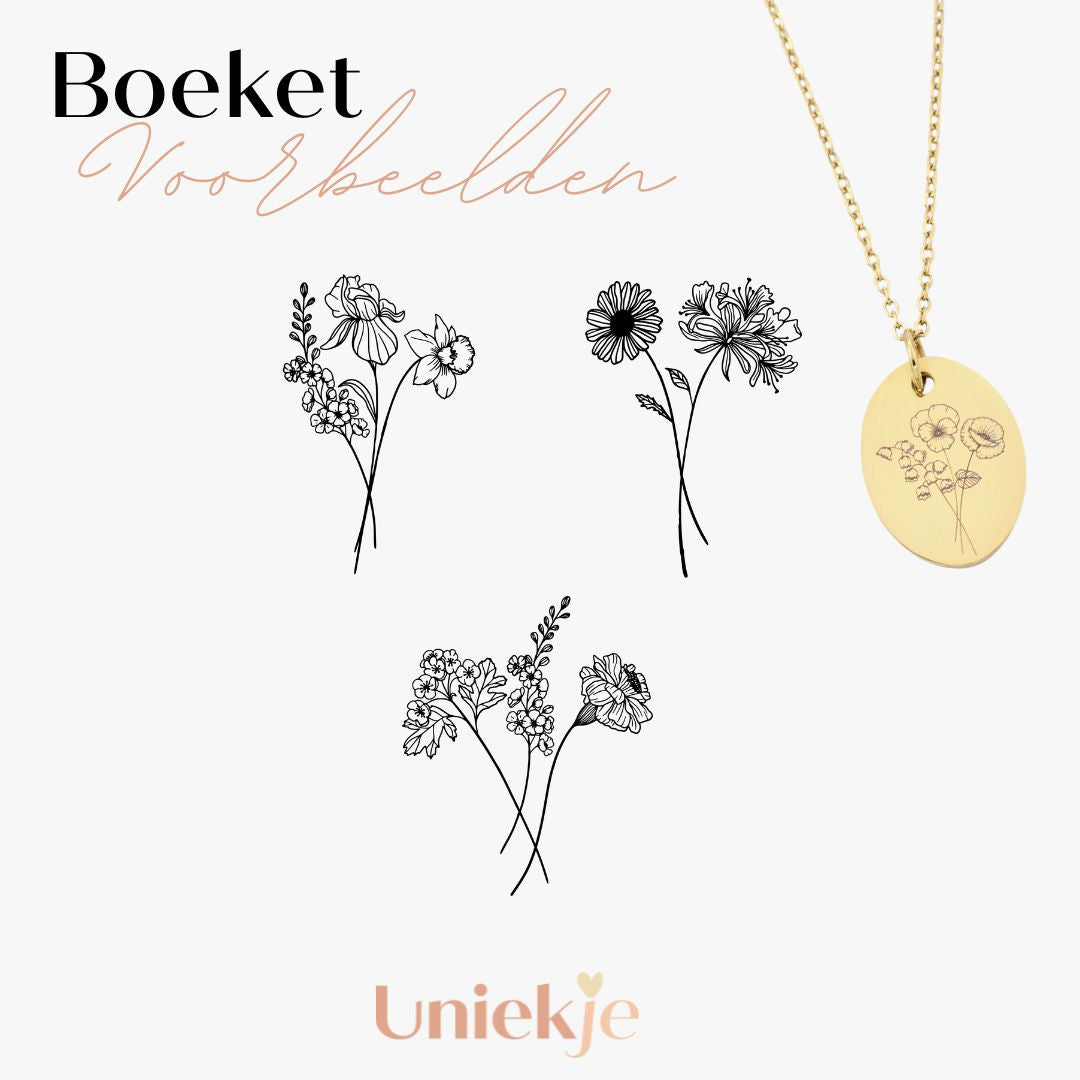 Ovale geboortebloem boeket ketting wildflower