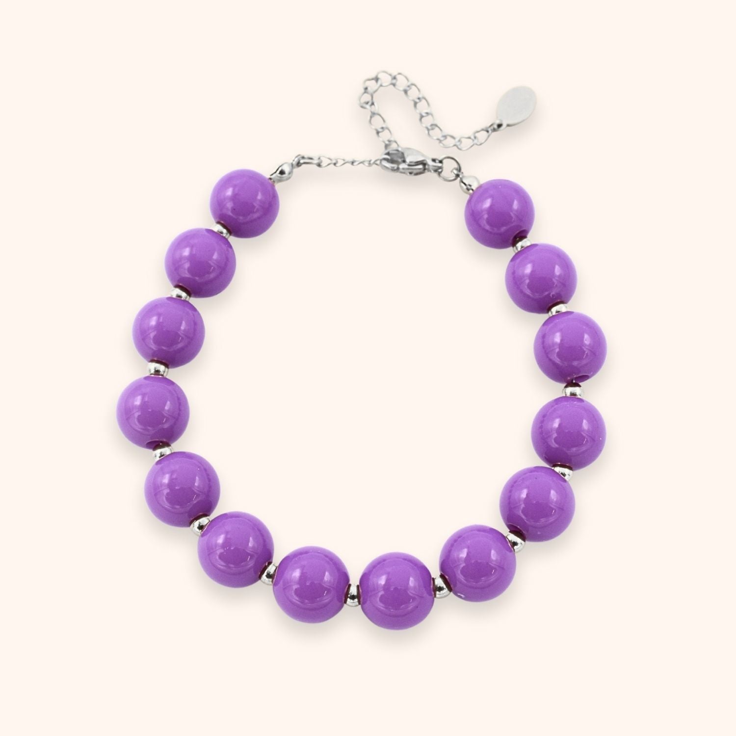 Paarse kralen armband statement kleur zilver stainless steel