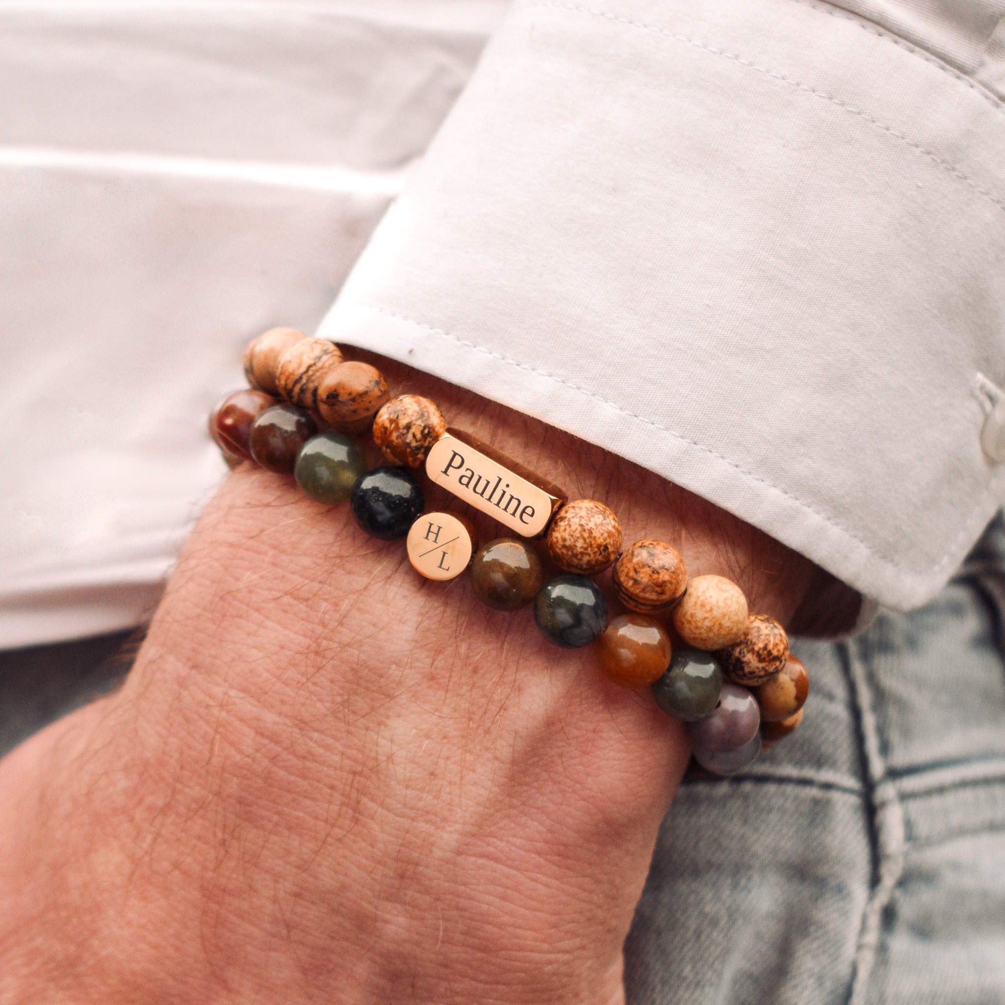 Persoonlijke kralen armbanden voor heren natuursteen