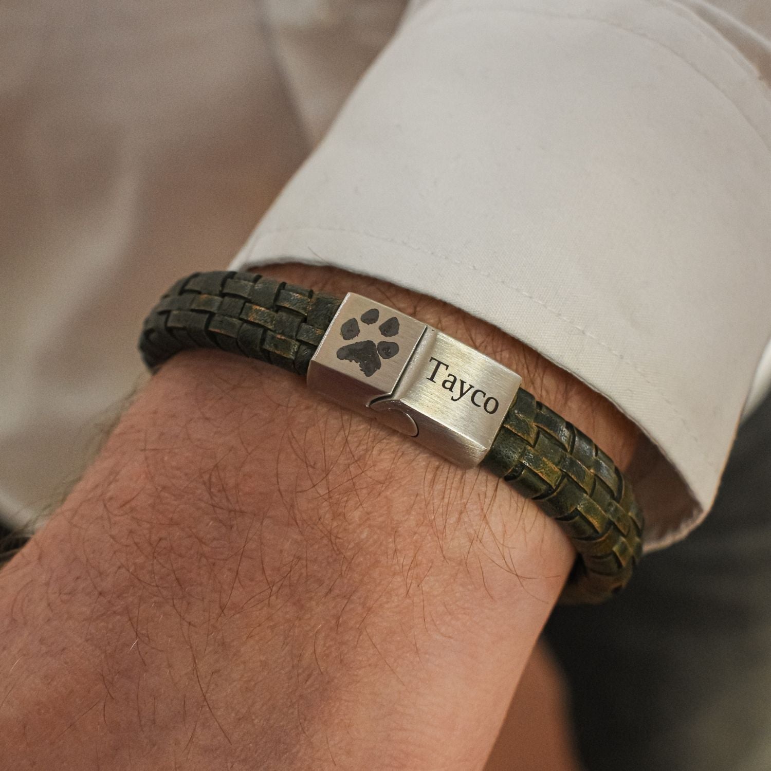 Heren armband leer pootafdruk