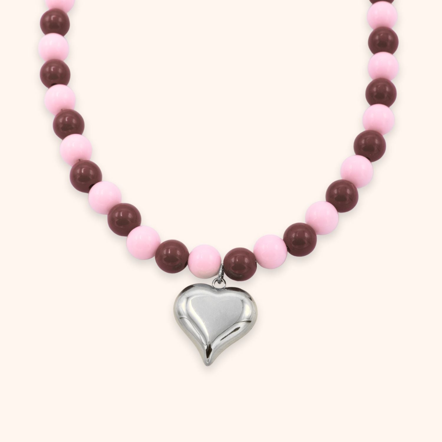 Kralen ketting hart rood & roze