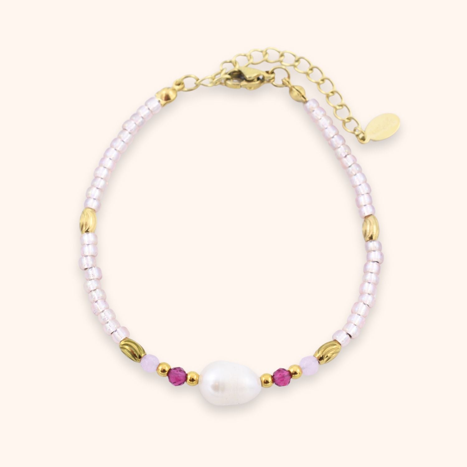 Roze kralen armband parel goud stainless steel