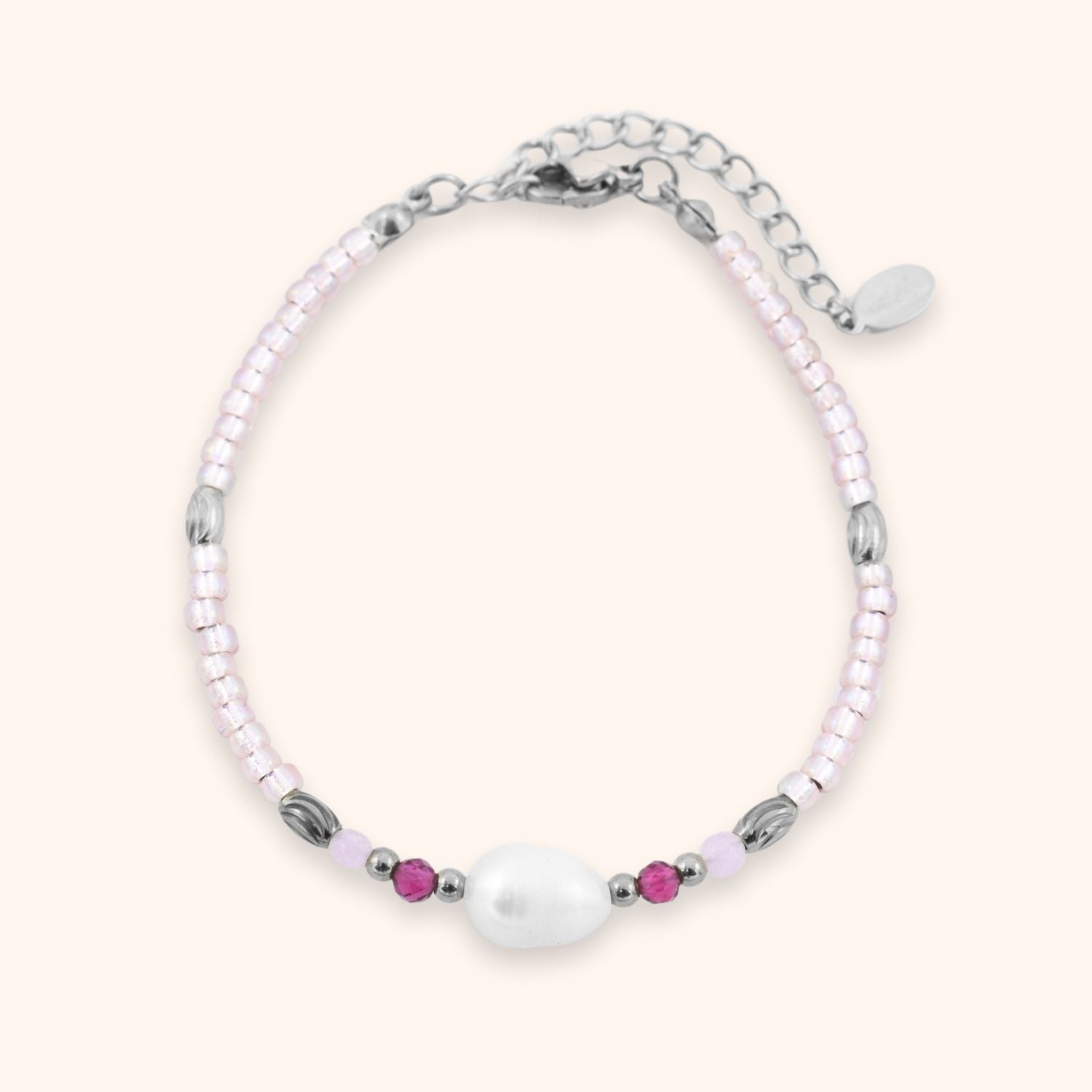 Roze kralen armband parel zilver stainless steel