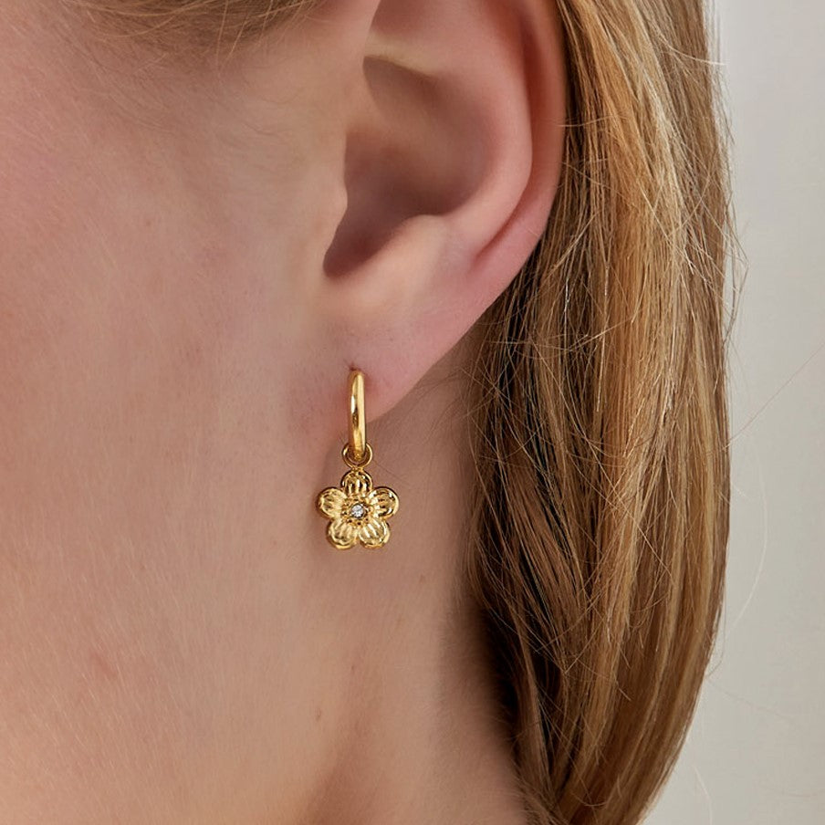 bloem oorbellen strass kleur goud stainless steel