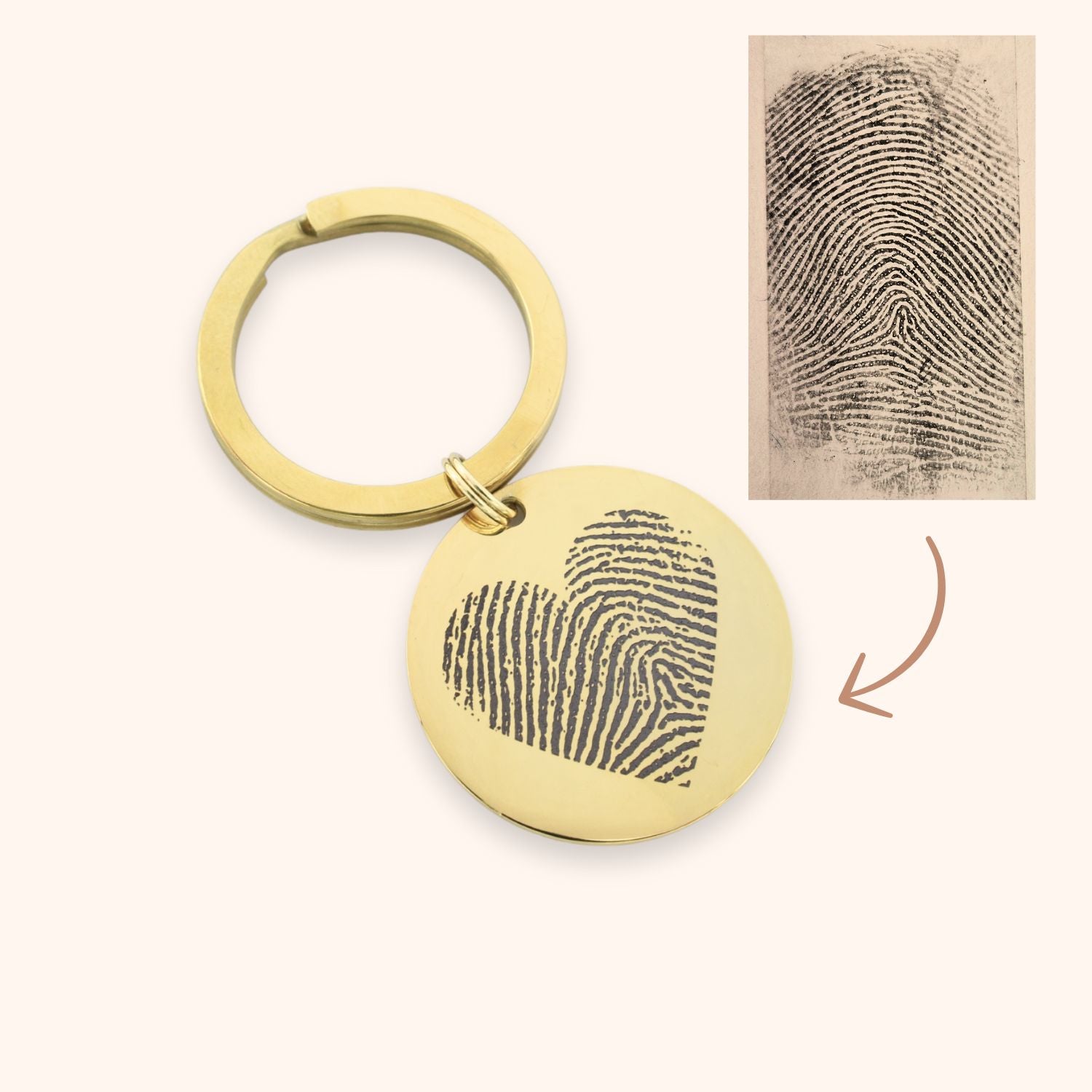 Vingerafdruk graveren op ronde sleutelhanger goud