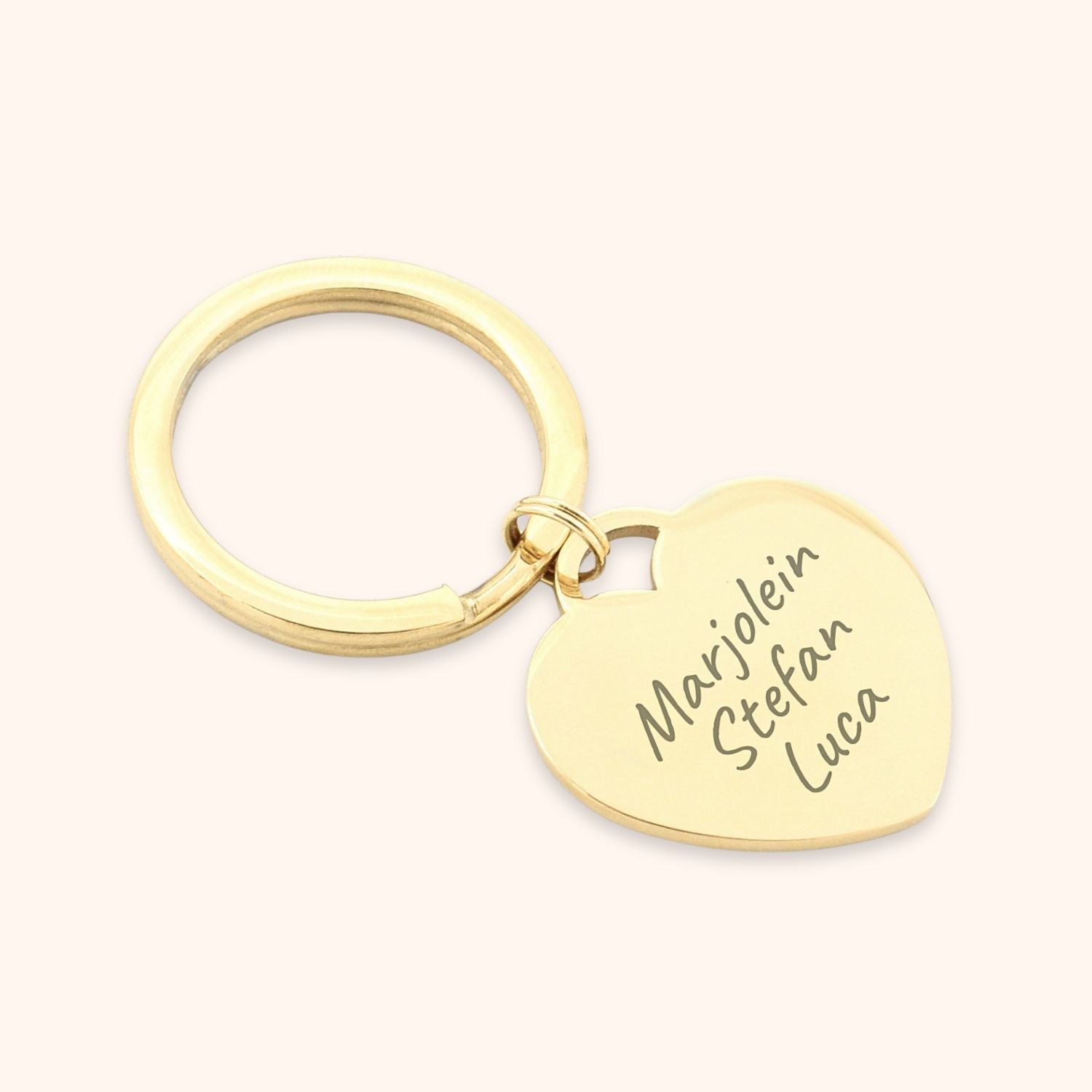 Naam sleutelhanger hart graveren goud stainless steel