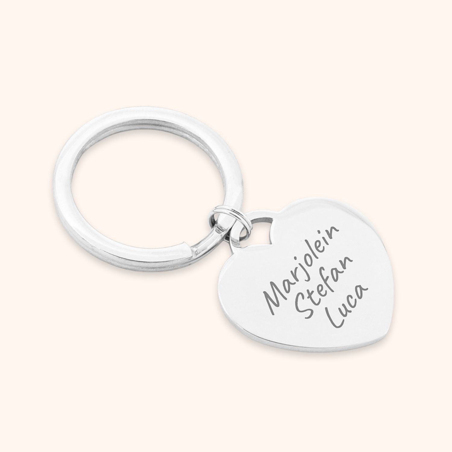 Naam sleutelhanger hart graveren zilver stainless steel