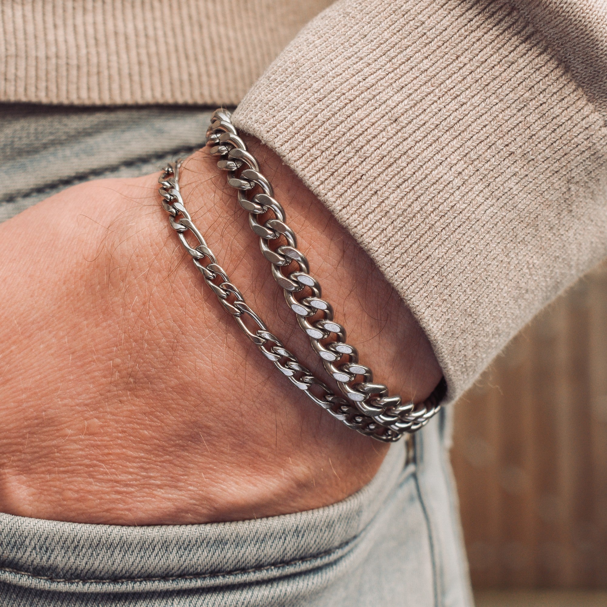 mannen schakelarmband grof zilver stainless steel