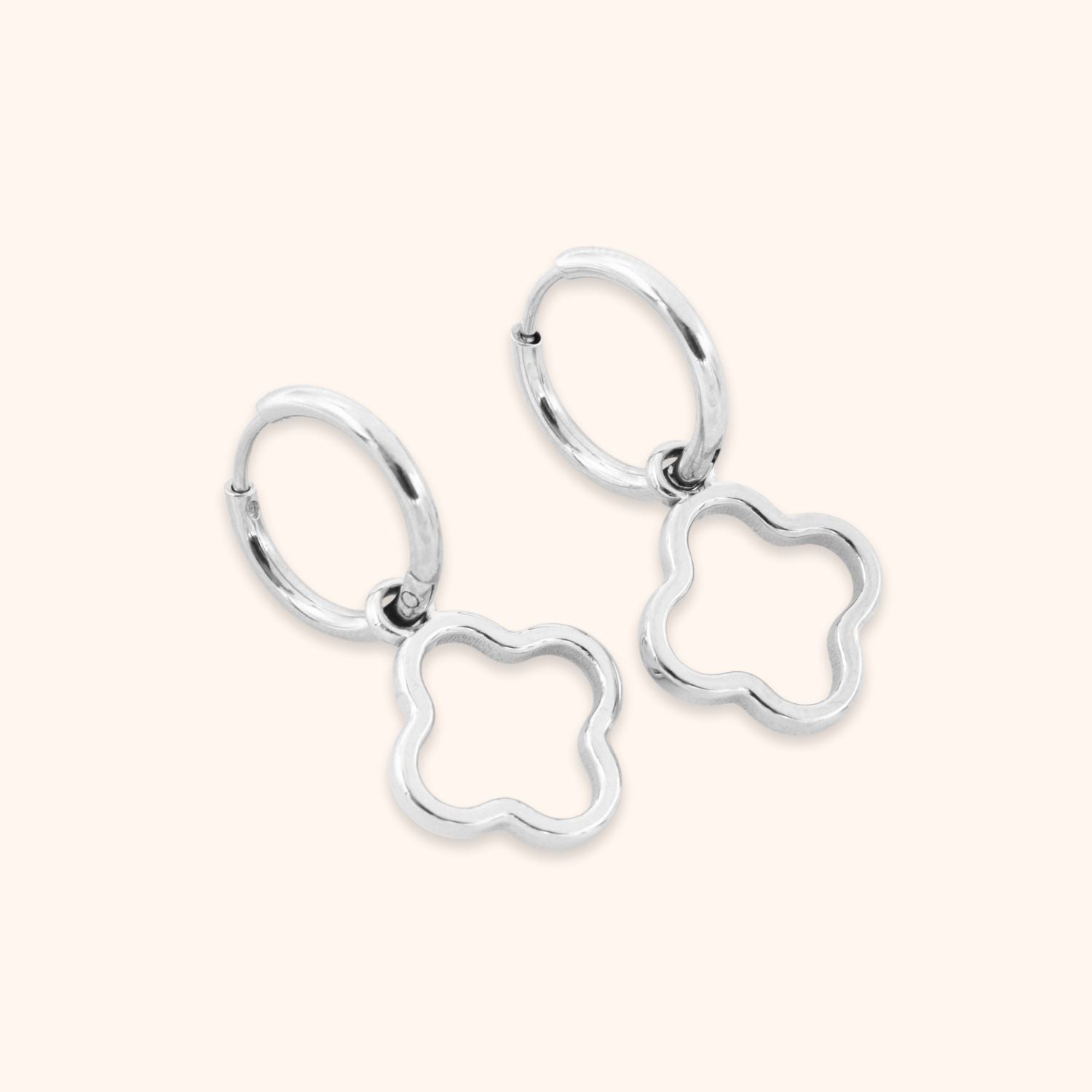 Klaver oorbellen hanger zilver stainless steel