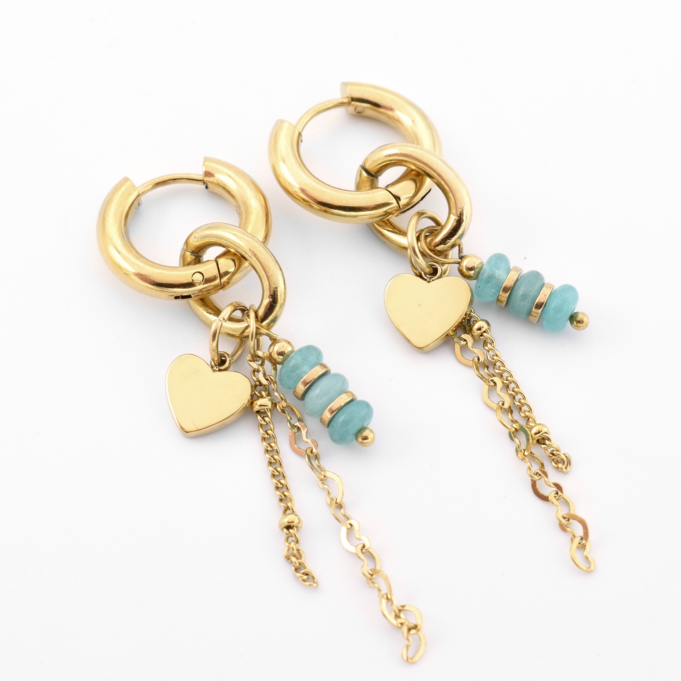 Earrings necklace heart blue