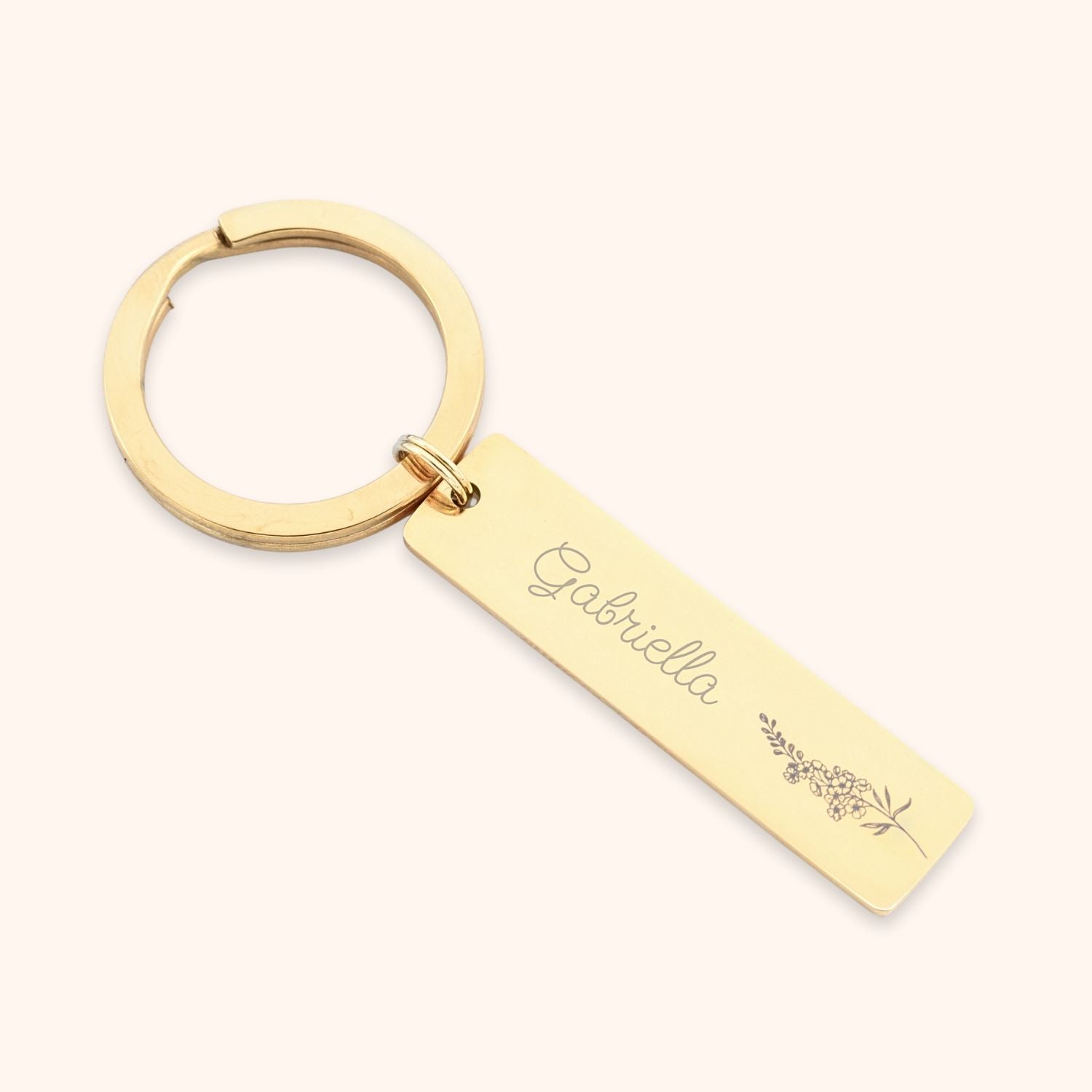 Naam sleutelhanger met geboortebloem goud stainless steel