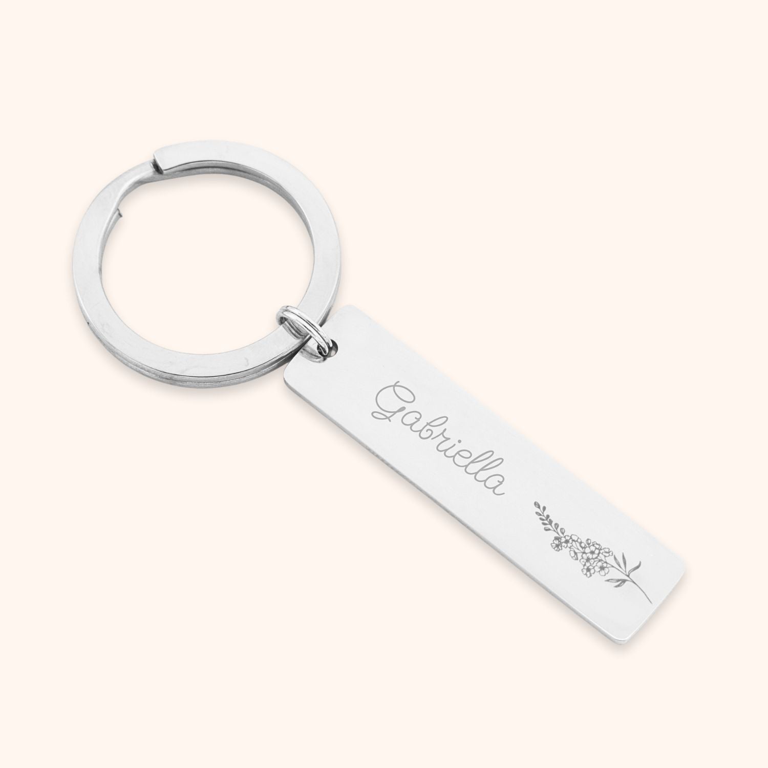 Naam sleutelhanger met geboortebloem zilver stainless steel