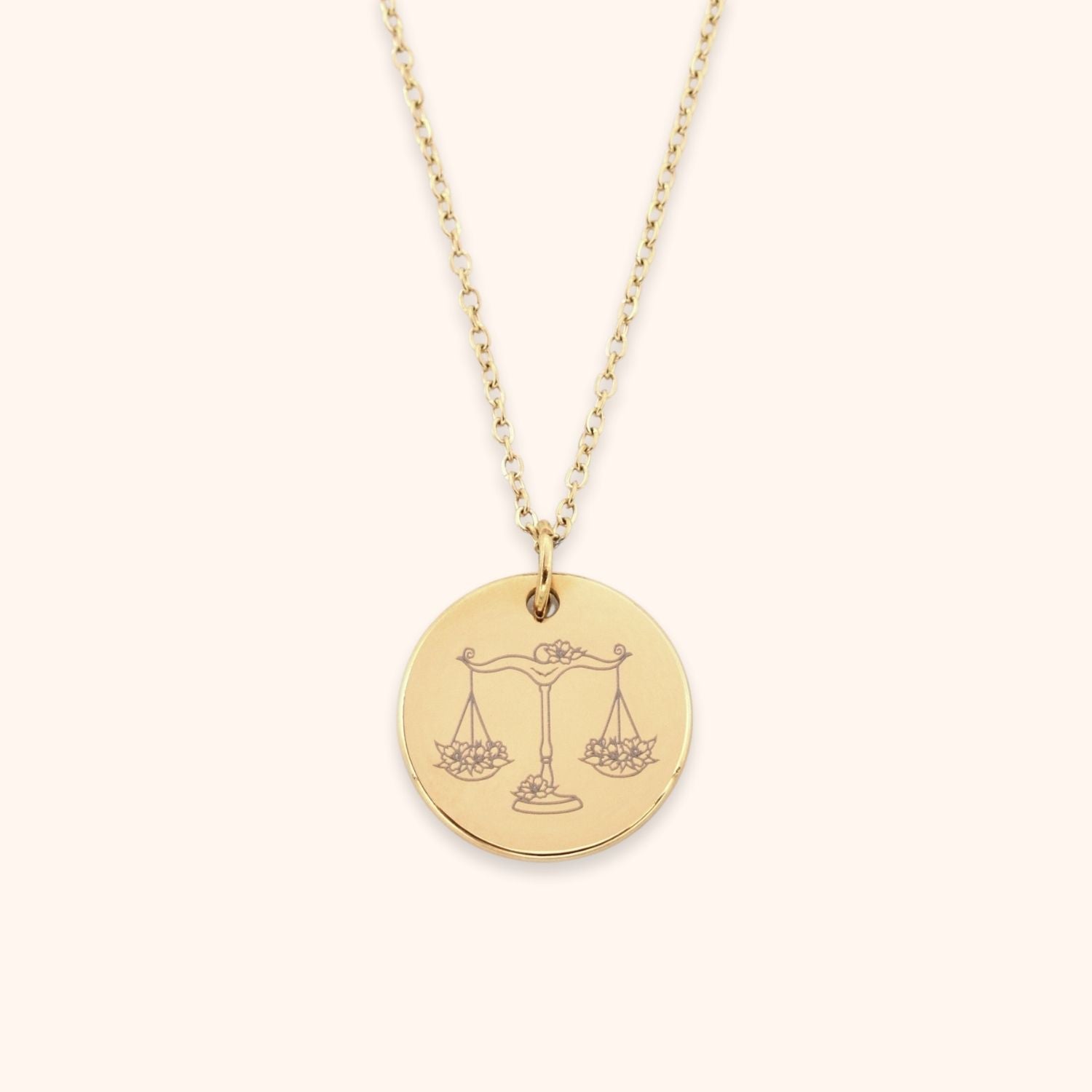 Gepersonaliseerde dames ketting goud sterrenbeeld weegschaal tekening stainless steel.