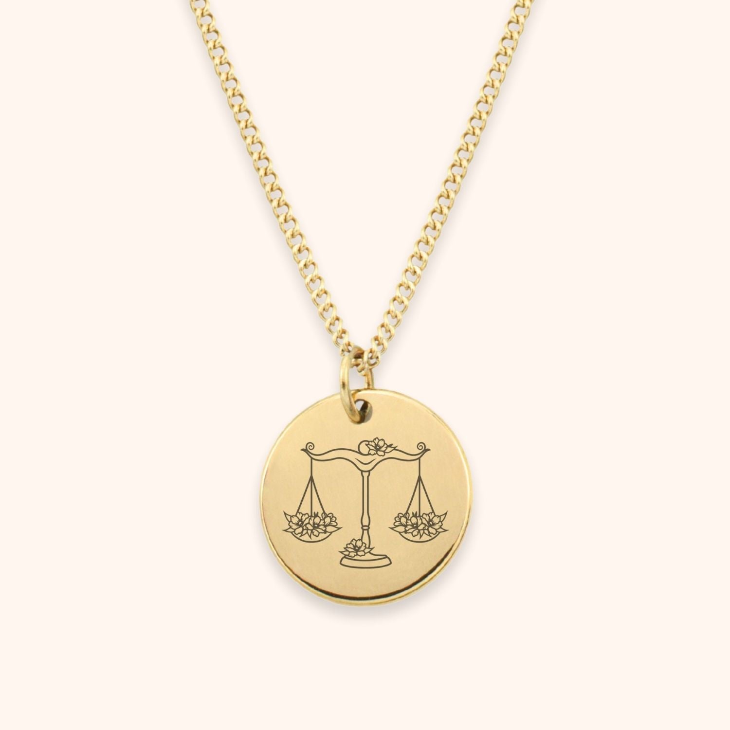 Gepersonaliseerde dames ketting goud sterrenbeeld weegschaal tekening stainless steel.