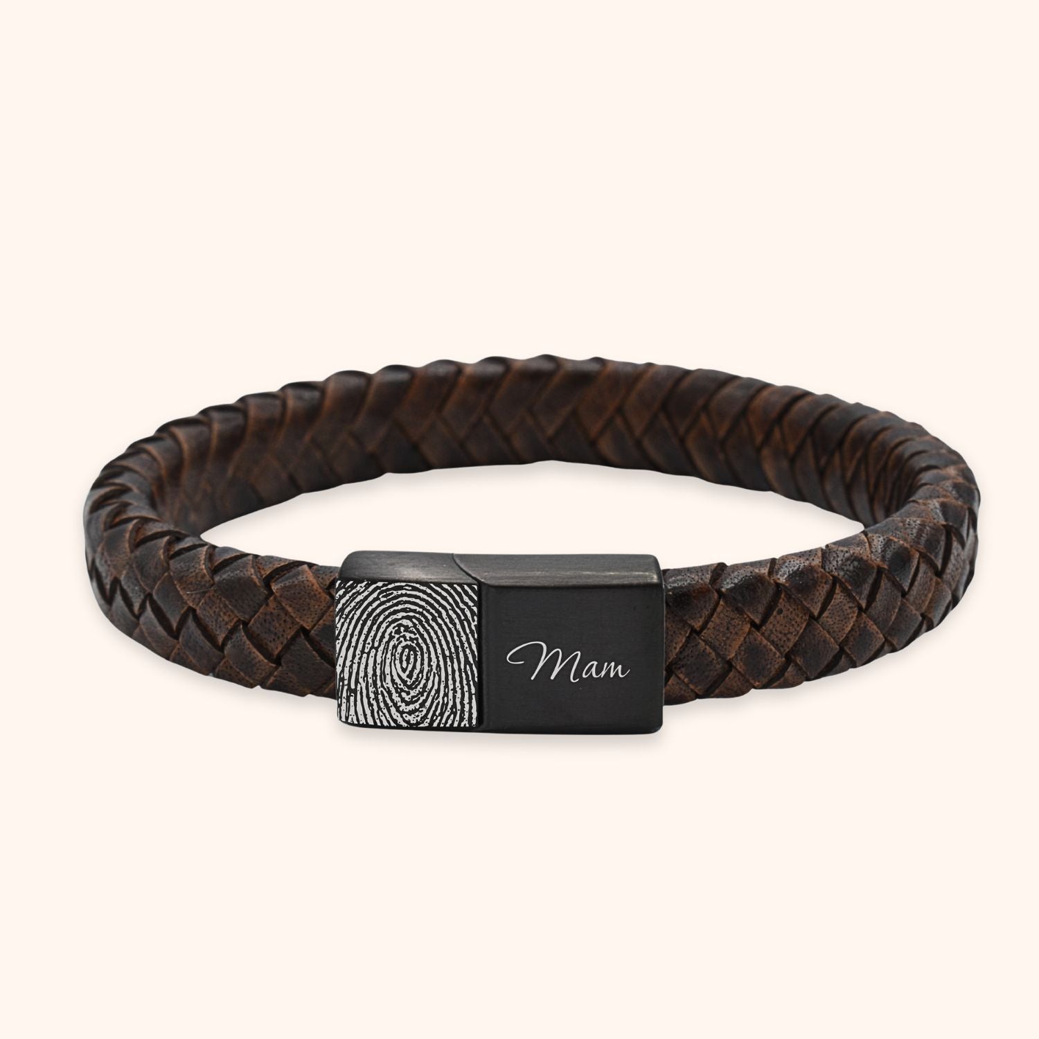 Heren armband leer vingerafdruk