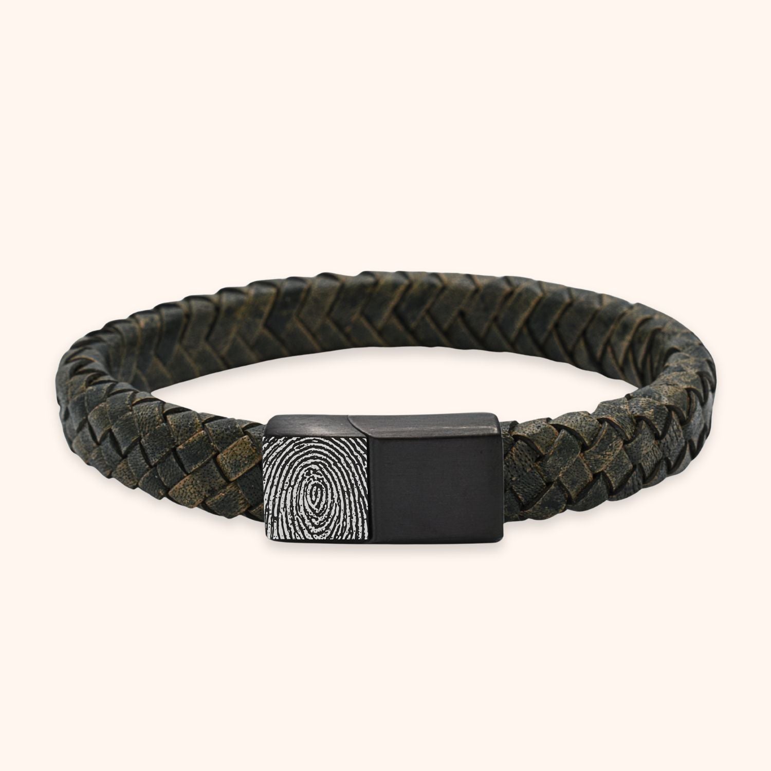 Heren armband leer vingerafdruk