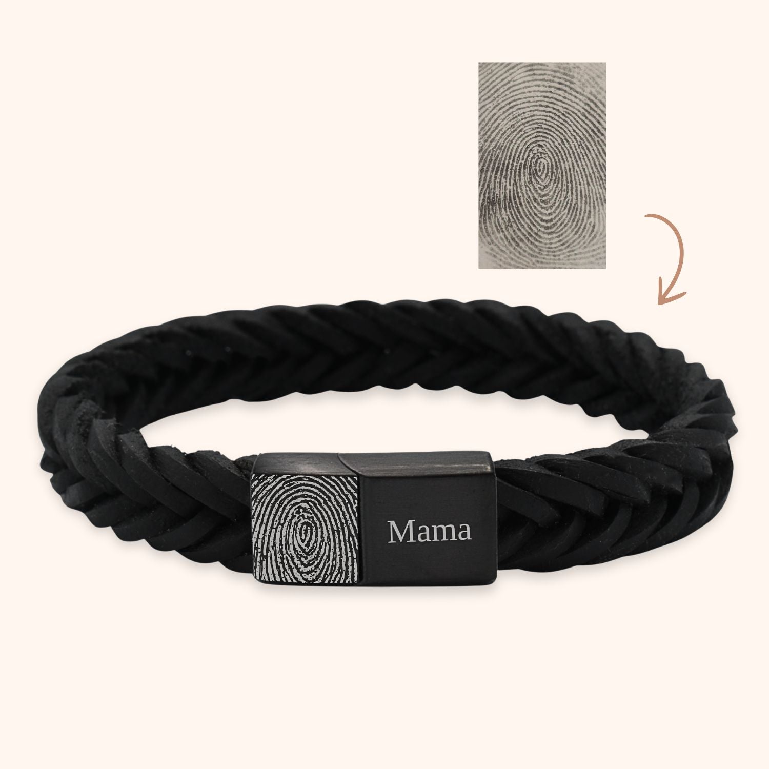 Heren armband leer vingerafdruk