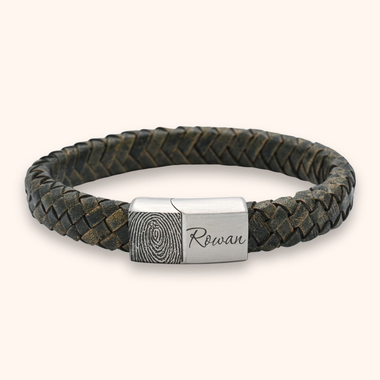 Heren armband leer vingerafdruk