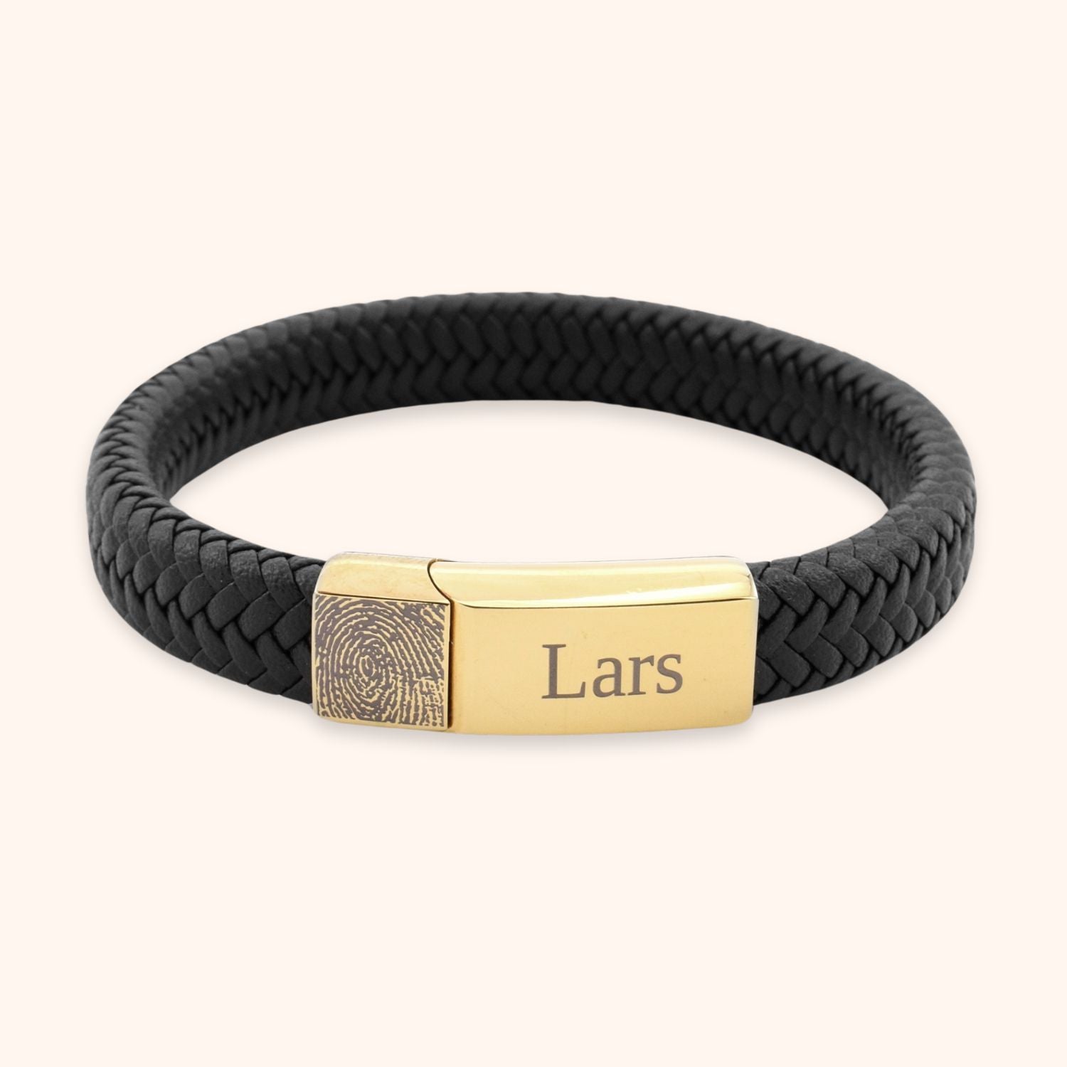 Gepersonaliseerde vingerafdruk armband heren leer zwart goud
