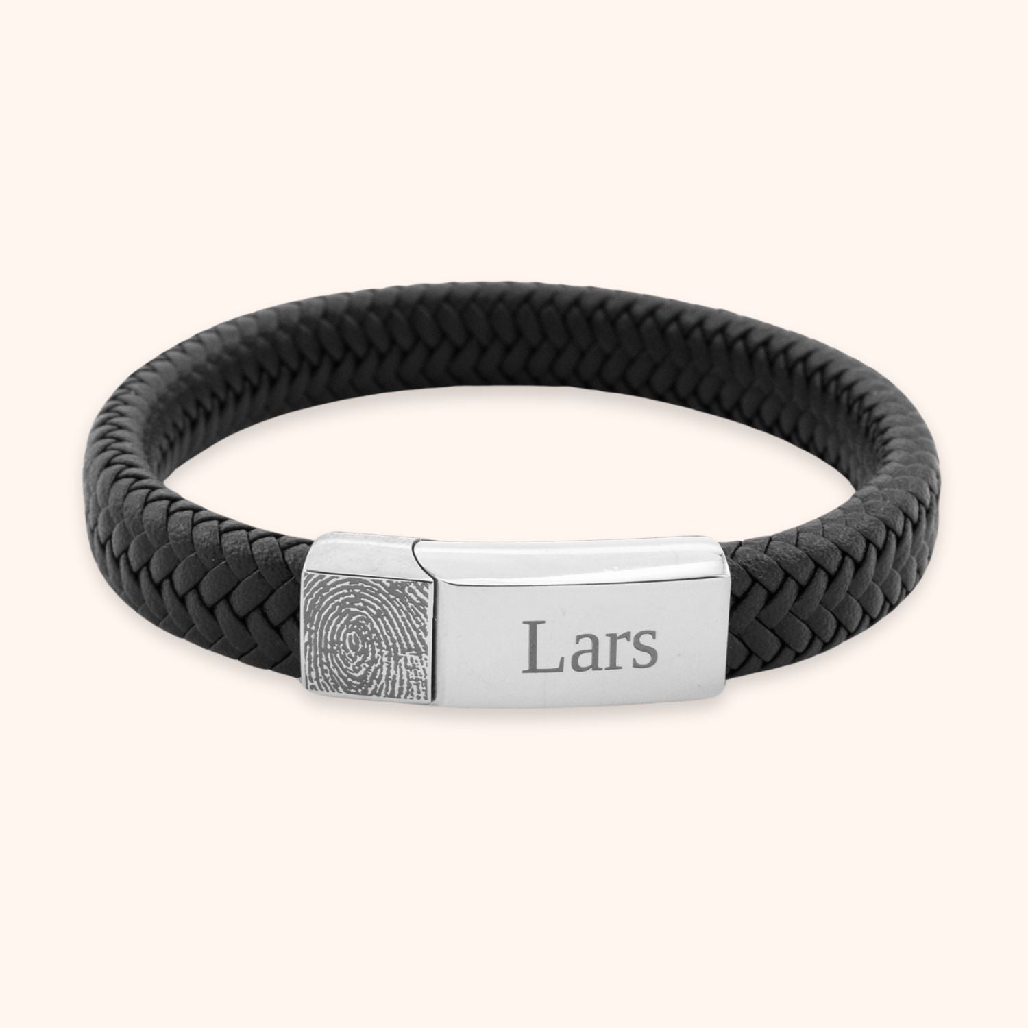 Gepersonaliseerde vingerafdruk armband heren leer zwart