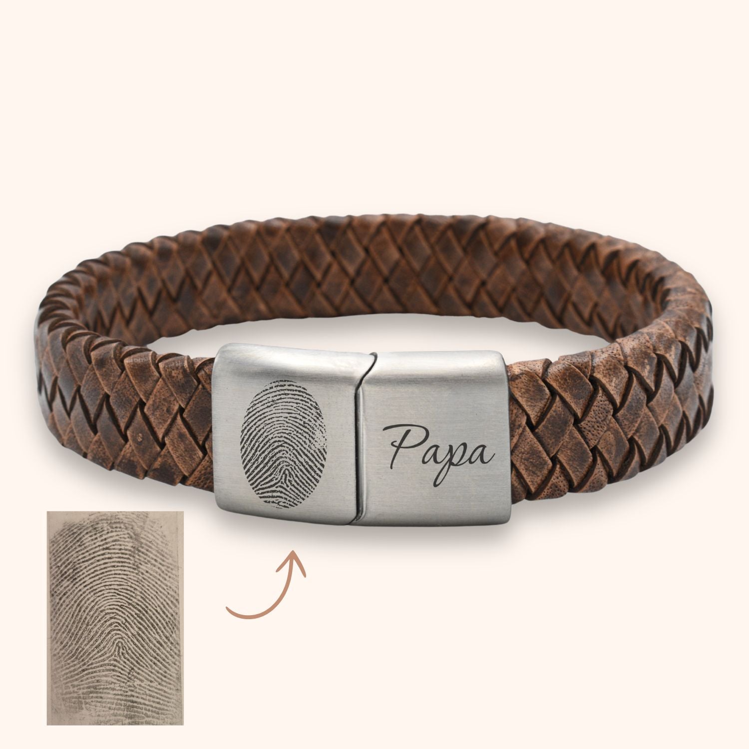 Leren armband heren vingerafdruk 15 mm