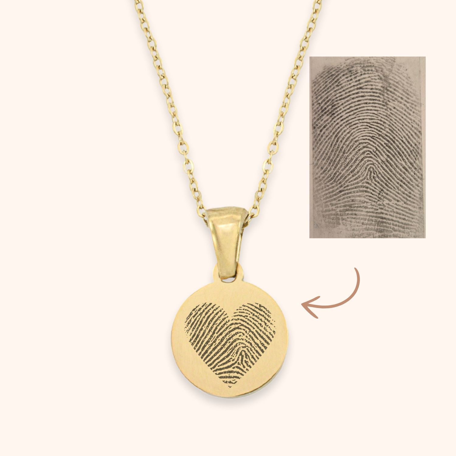 Vingerafdruk ketting hart vorm goud munt voorbeeld