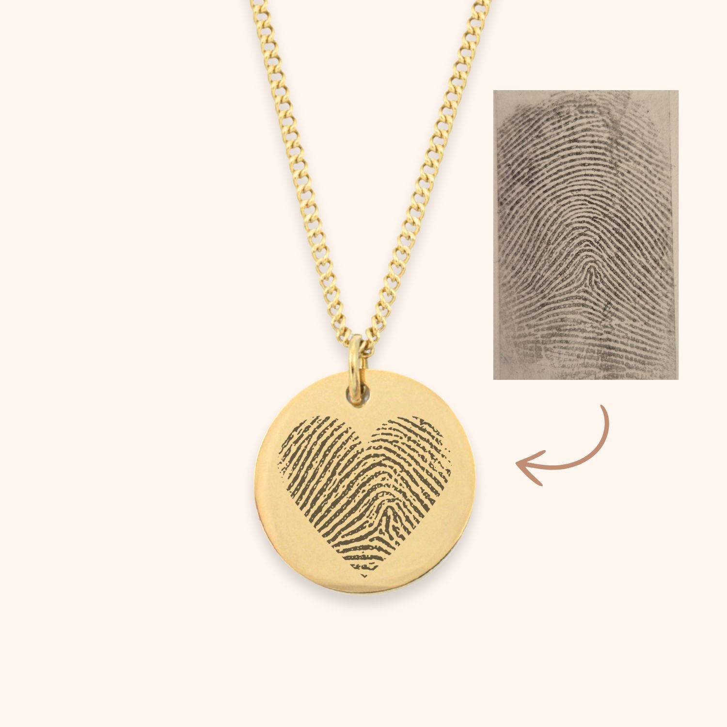 Vingerafdruk ketting hart vorm goud rvs hanger voorbeeld
