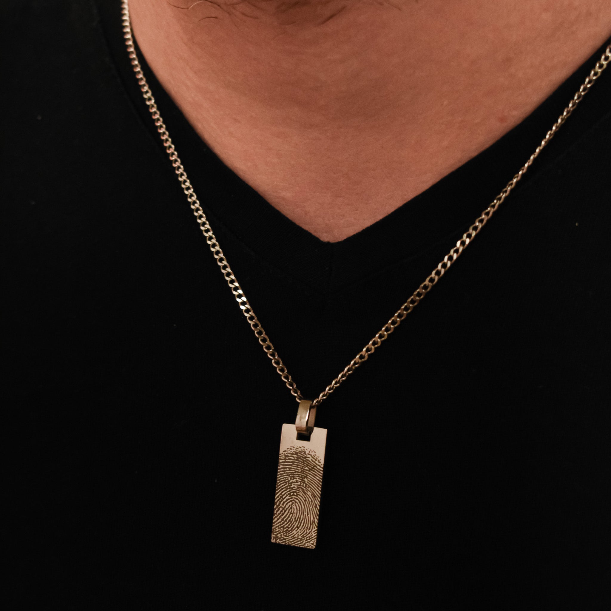 Vingerafdruk ketting heren gegraveerd rechthoekige hanger zilver stainless steel