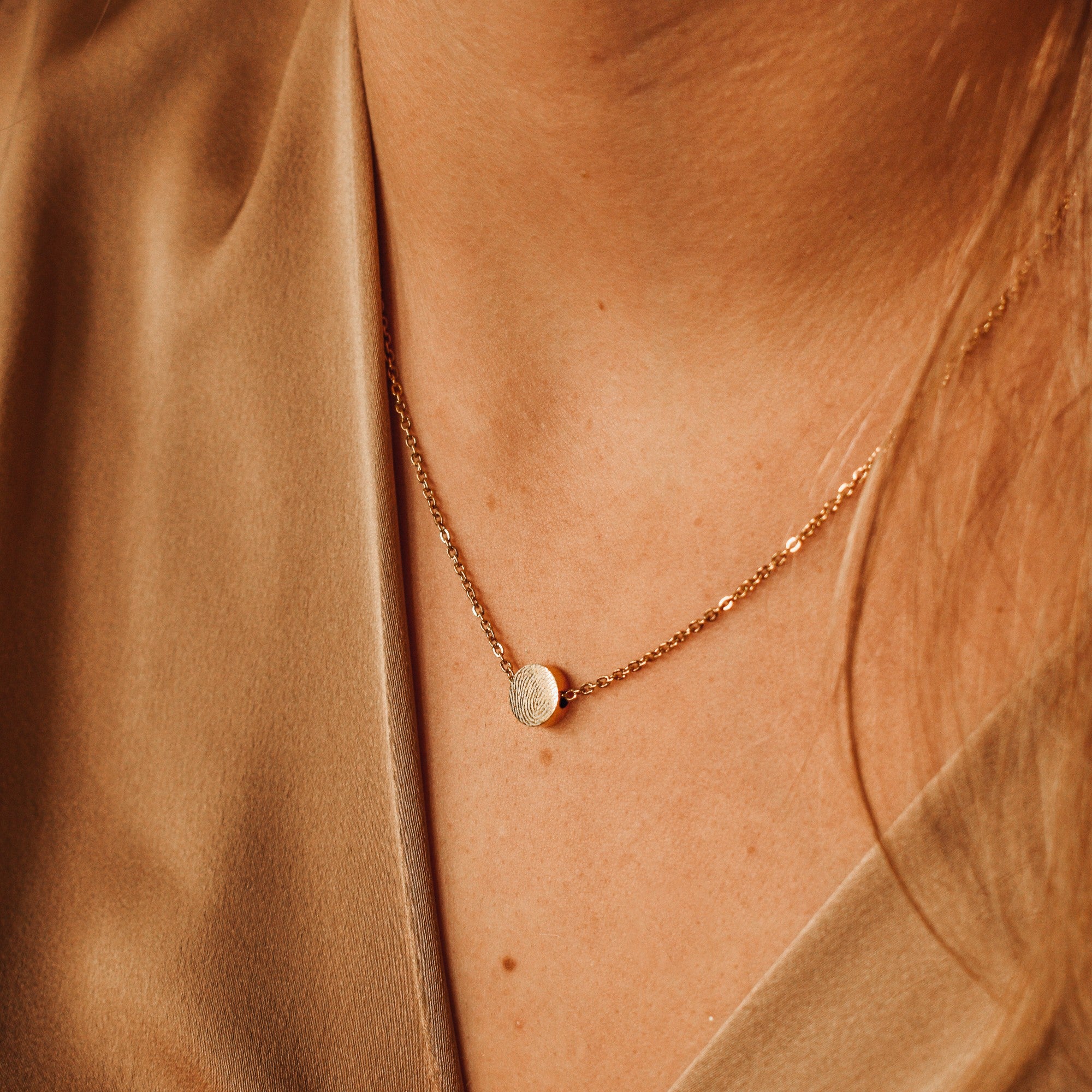 Vingerafdruk ketting ronde kraal goud stainless steel