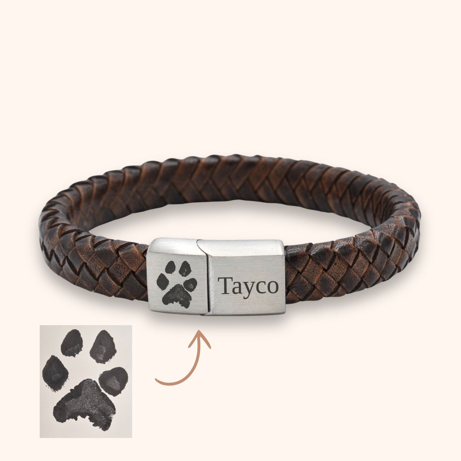 Heren armband leer pootafdruk