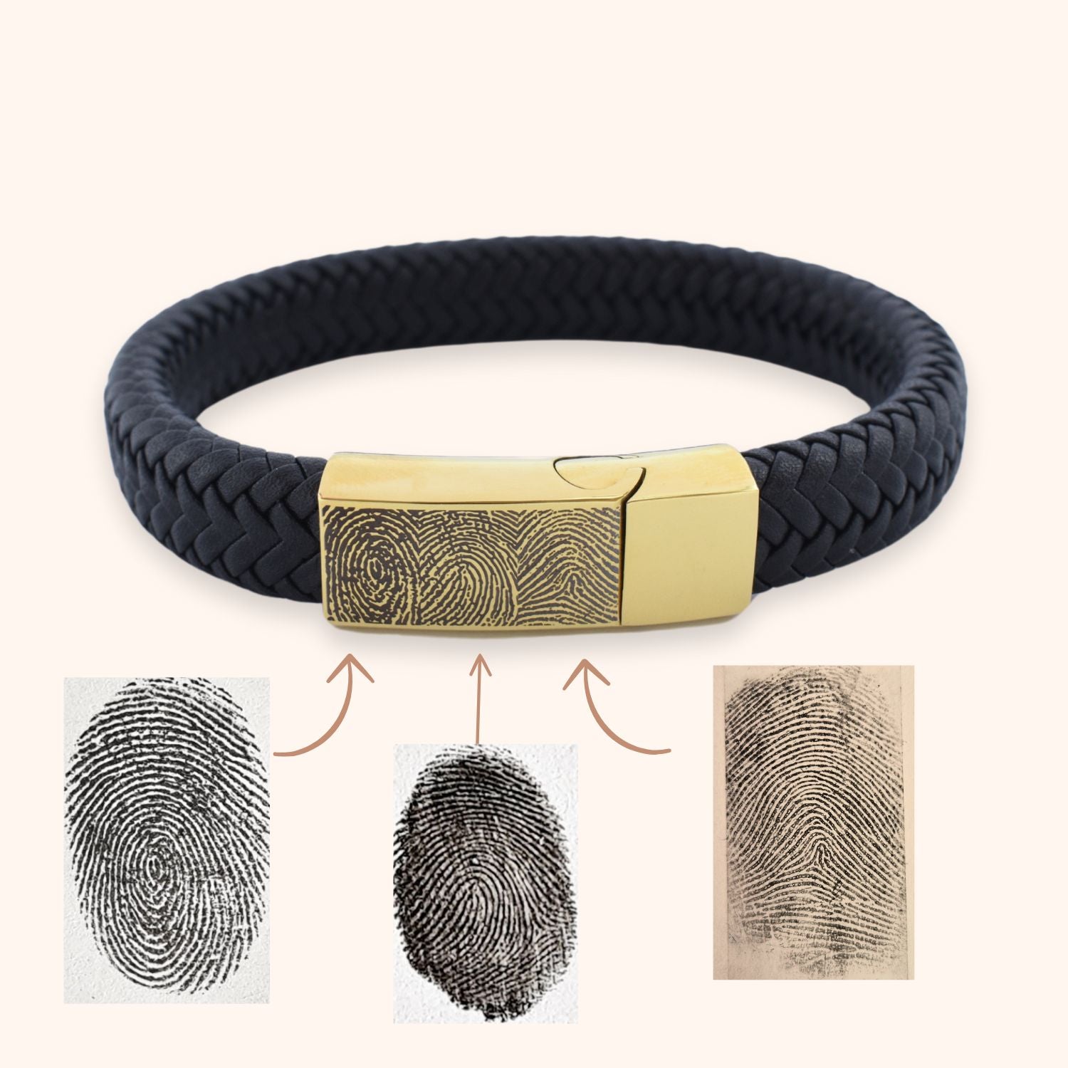 Voorbeeld 3 vingerafdrukken graveren op heren armband
