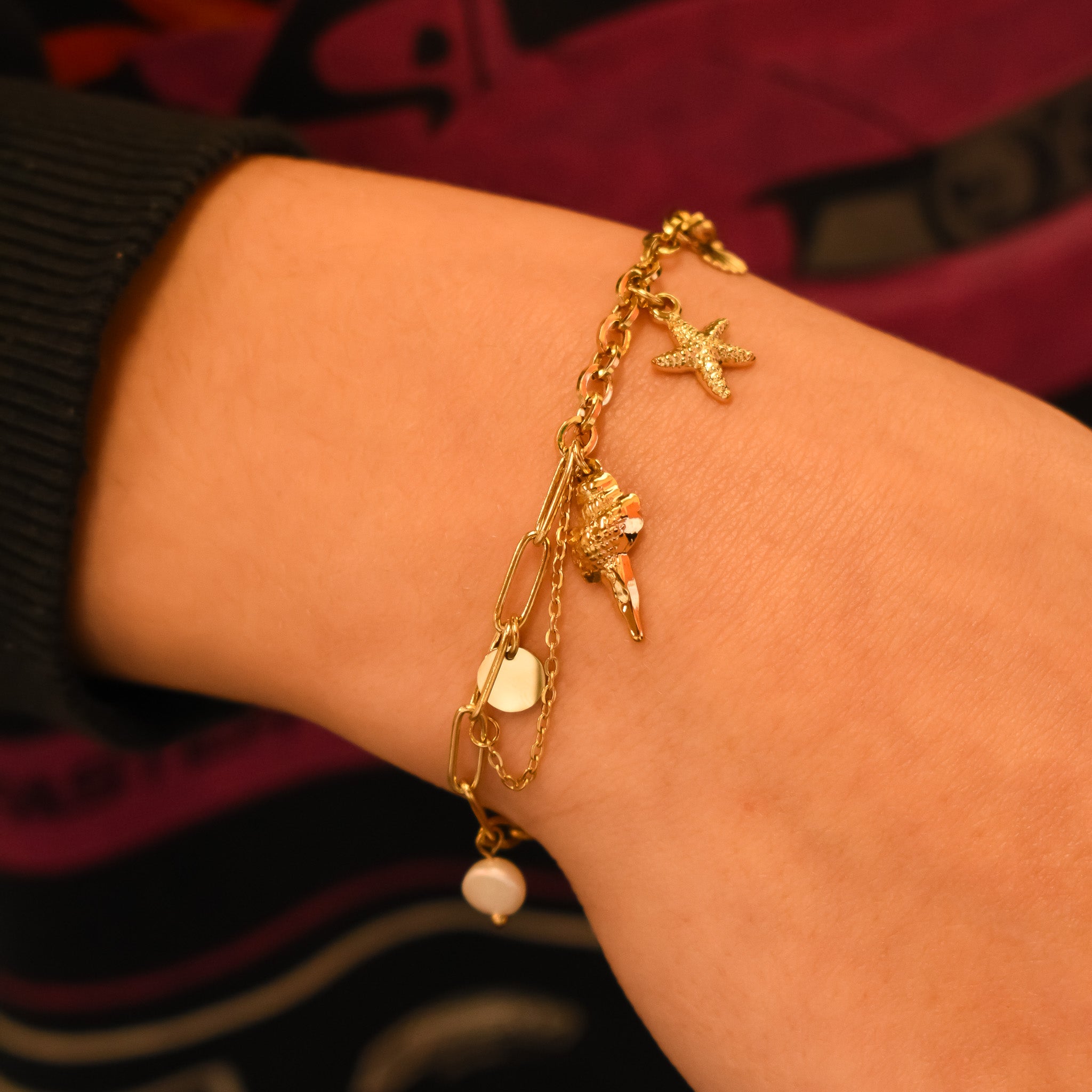 Bedel armband zomers schelpen goud stainless steel