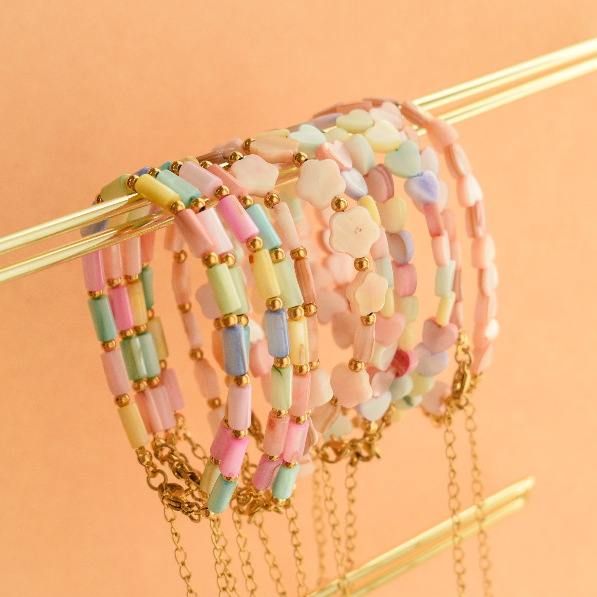 Zomerse kralen armbandjes pastel kleurrijk handgemaakt rvs goud