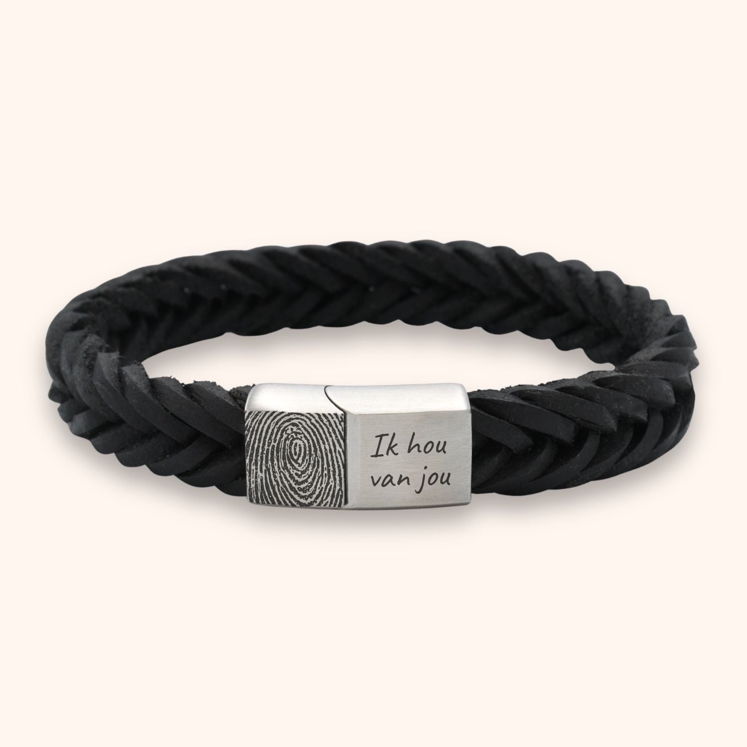Heren armband leer vingerafdruk