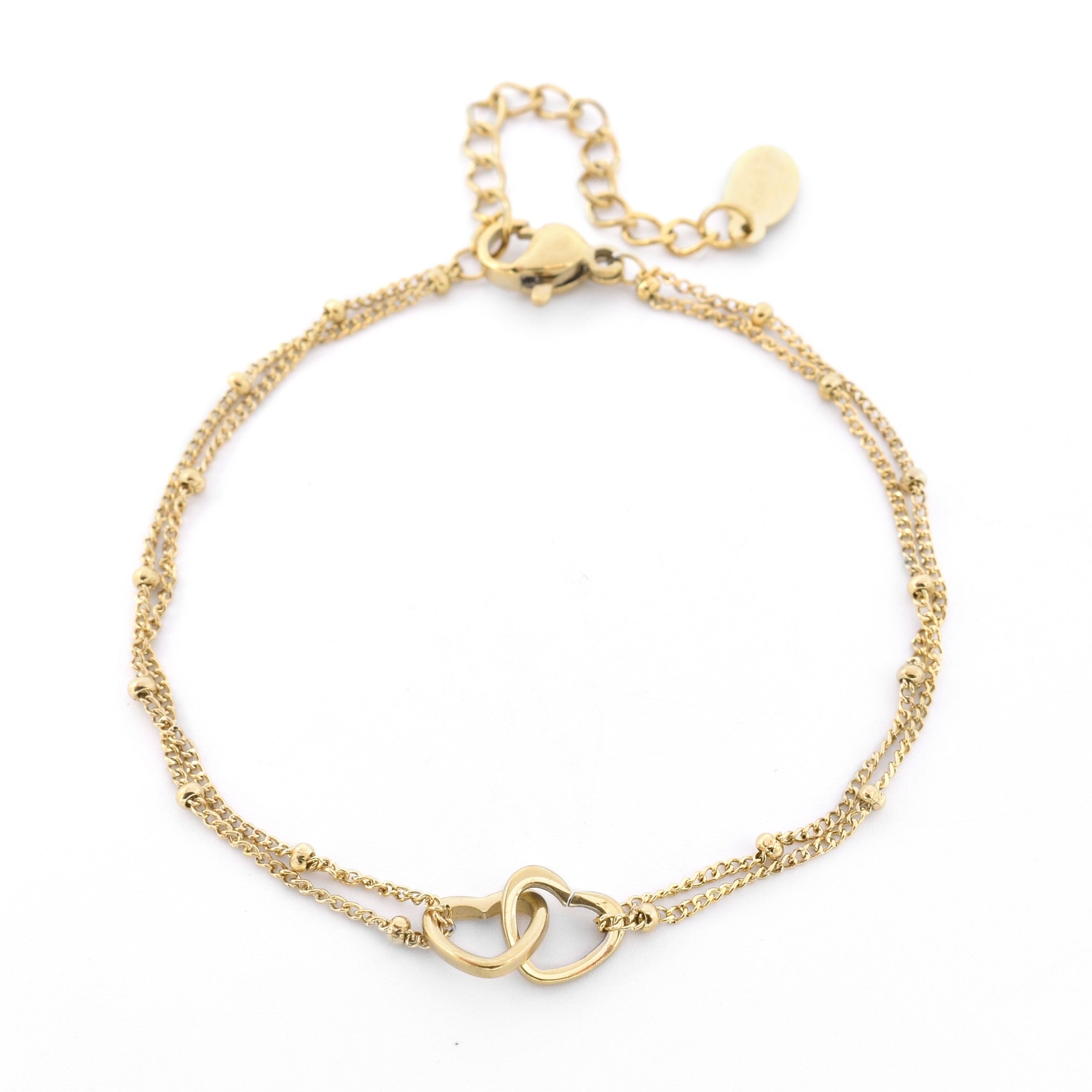 armband 2 hartjes goud stainless steel