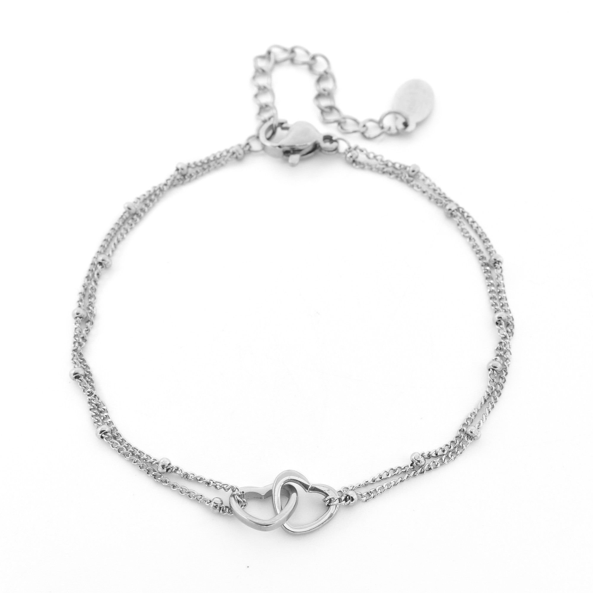 armband 2 hartjes zilver stainless steel