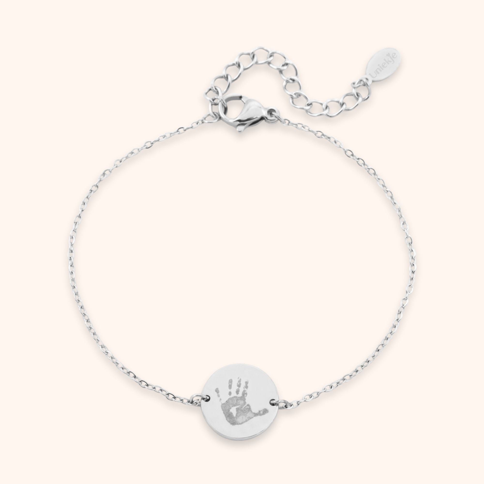 armband handafdruk baby kleur zilver stainless steel