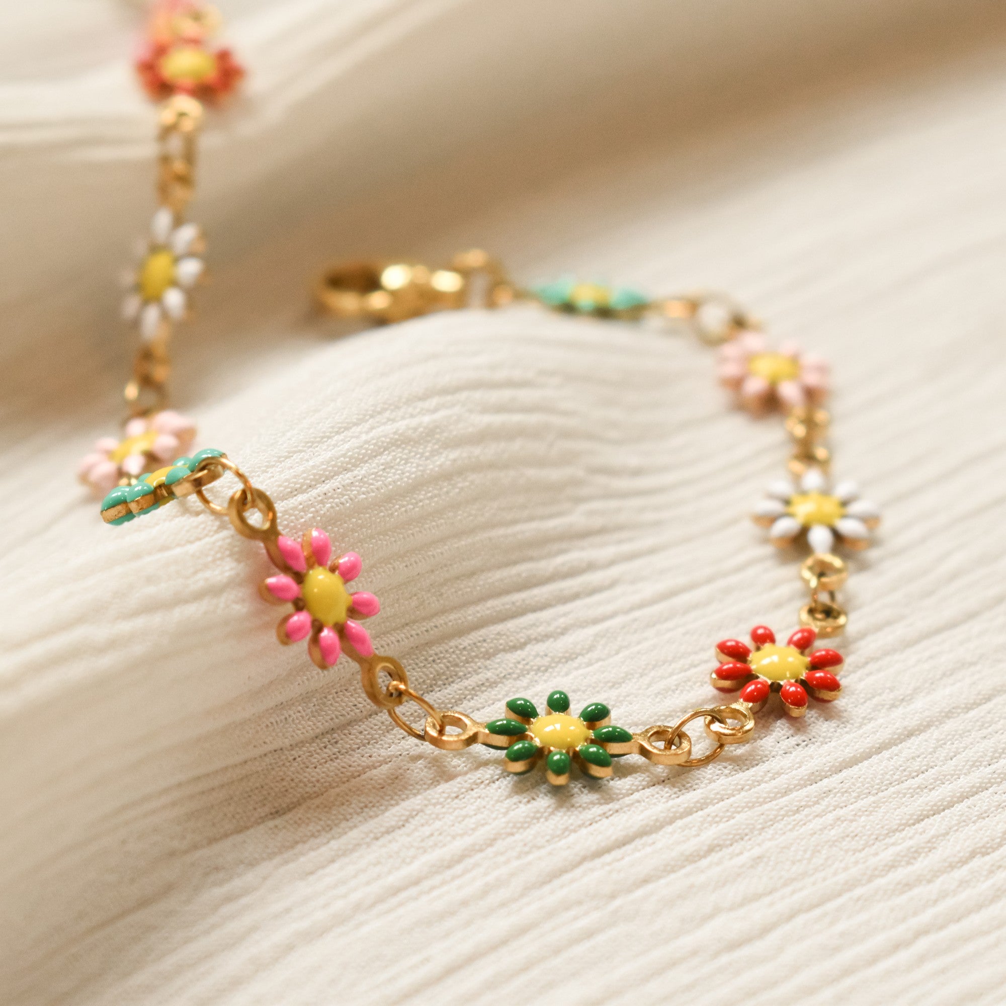 enkelband madeliefje bloemetjes multicolor goud