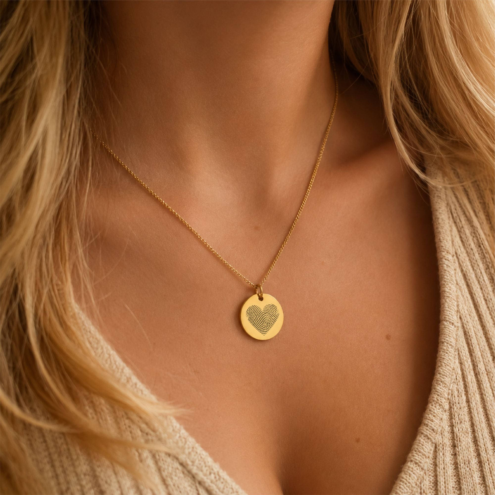 gegraveerde vingerafdruk ketting dames hart goud