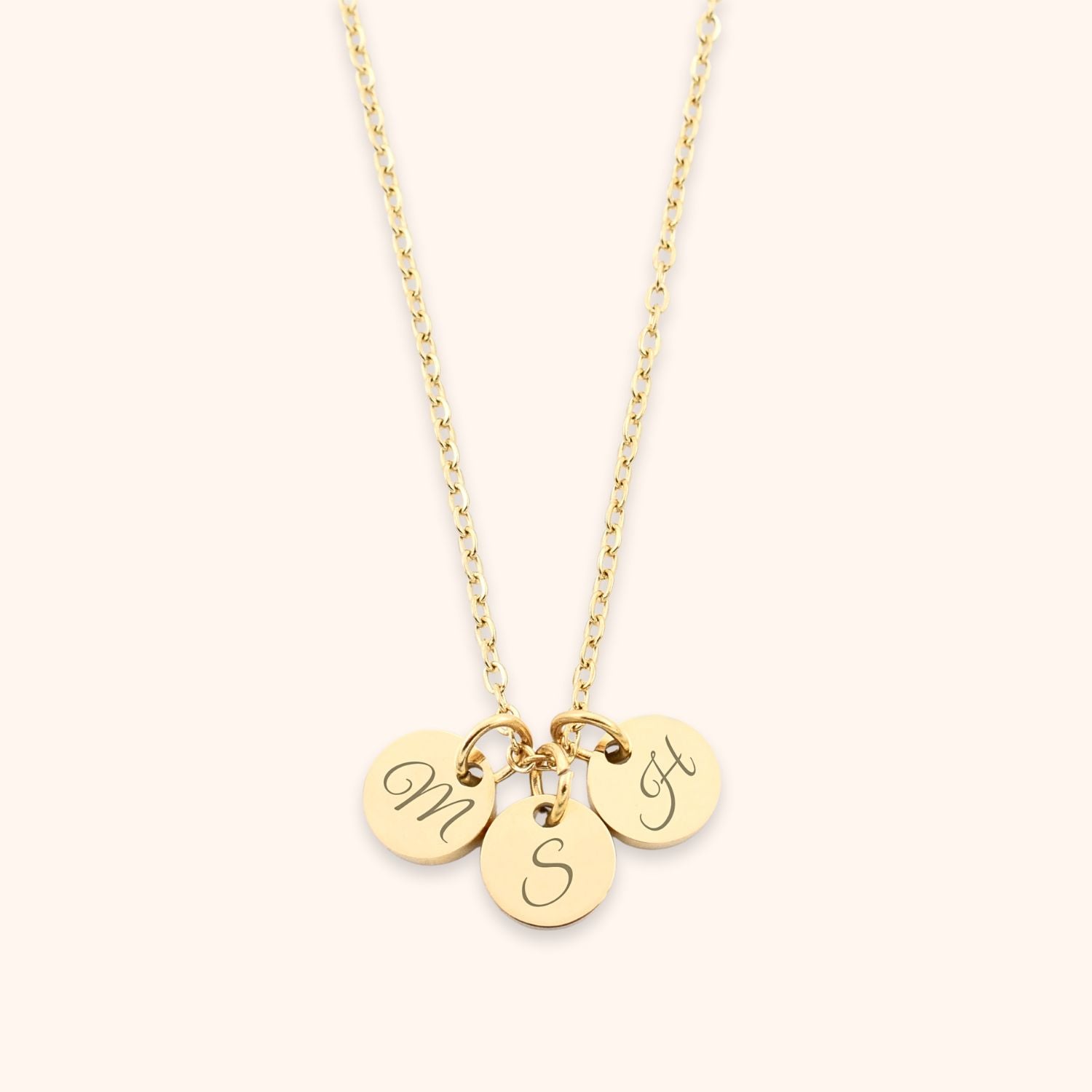 Gepersonaliseerde bedel ketting met 3 initialen goud rvs