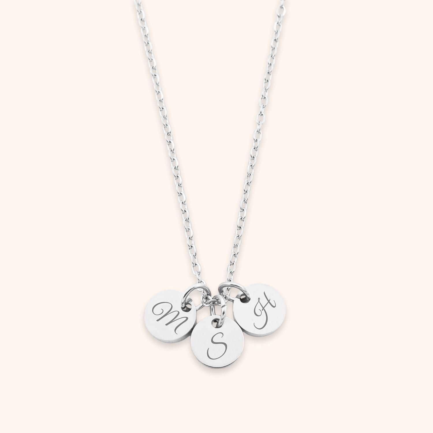 Gepersonaliseerde bedel ketting met 3 initialen zilver rvs